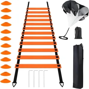 20 Pcs Sport Agility Ladder Speed Training Equipment Set,with 20ft Agility Ladder,12 Soccer Cones,Running Parachute for Kids Youth Adults Basketball Football Soccer Training