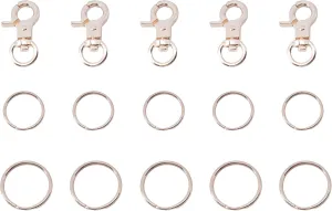 5 Pcs Dog Tag Clips with 5 Pcs 3/4 Inch Keychain 5 Pcs 1 Inch Keychain Gold Metal Dog Tag Rings for Pet Kitten Cat Collars ID Holder Harnesses