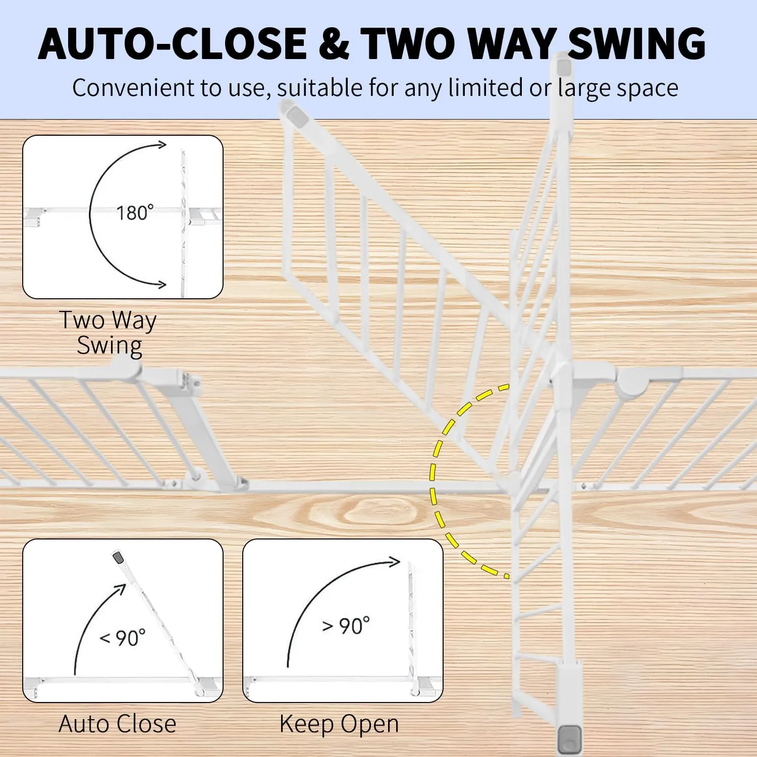 57.48" Extra Wide Baby Gate with Cat Door, Auto Close Pet Gates Dog Gate, Hardware Mounted Walk Through Swing Safety Baby Gates for Stairs, Doorways, Kitchen, House, 30" Tall, 2 Panels