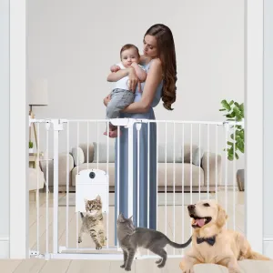 57.48" Extra Wide Baby Gate with Cat Door, Auto Close Pet Gates Dog Gate, Hardware Mounted Walk Through Swing Safety Baby Gates for Stairs, Doorways, Kitchen, House, 30" Tall, 2 Panels
