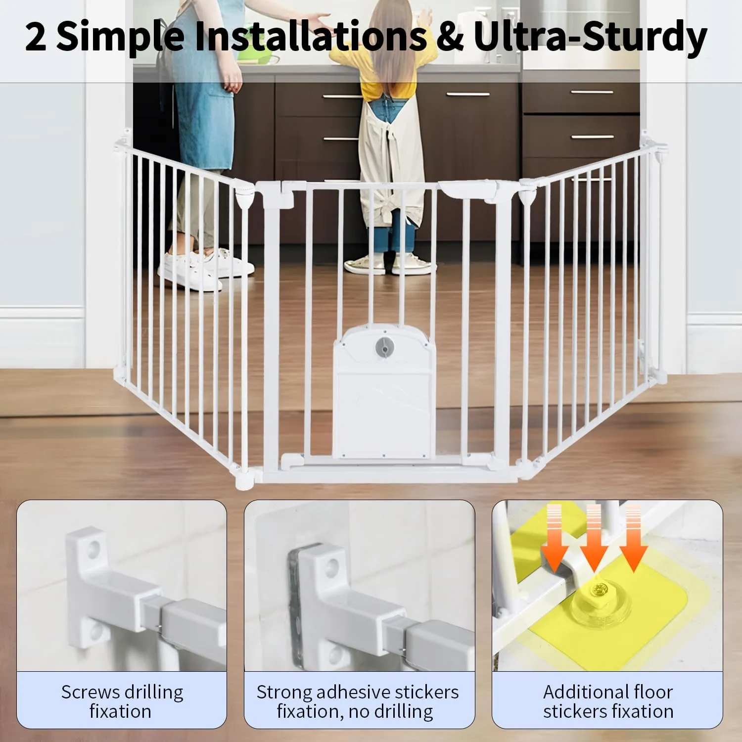 57.48" Extra Wide Baby Gate with Cat Door, Auto Close Pet Gates Dog Gate, Hardware Mounted Walk Through Swing Safety Baby Gates for Stairs, Doorways, Kitchen, House, 30" Tall, 2 Panels