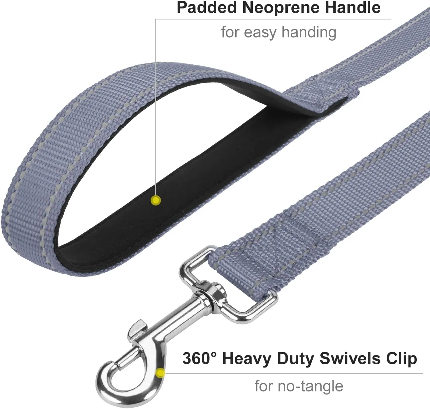 6FT Reflective Nylon Dog Leash with Soft Padded Handle for Walking, Running and Training, Supports Small Medium and Large Dogs (Grey, 3/4Inch Wide)