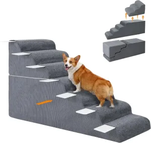 7-Steps Dog Stairs for High Bed and Couch 29.5" H, Wider Pet Stairs for Small Old Large Dogs Cats, 30Steady Non-Slip Dog Steps, Washable Dog Ramp with Removable Cover, PE Boards