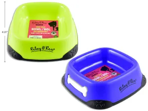 8.25In X 2-1/3In Square Non-Slip Pet Bowl - M. 2 Asst.Colours. Colour Label.