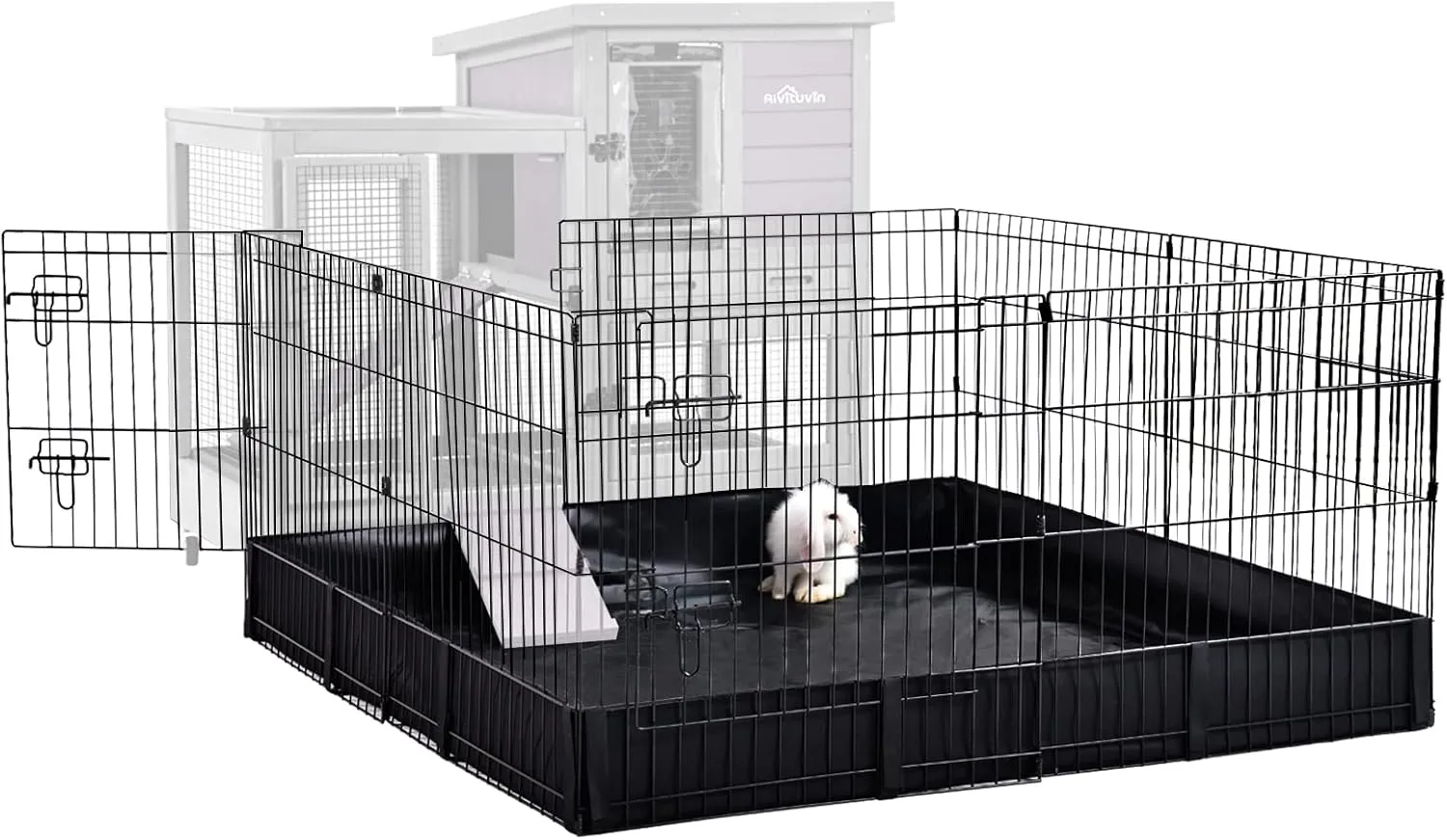 Aivituvin Pet Playpen, Small Animal Cage, Exercise Pen and Enclosure with Waterproof Floor Mat and Door- Package is Extension Playpen ONLY