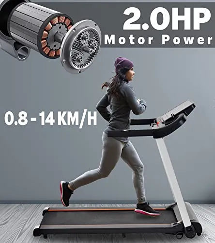 AJUMKER Electric Treadmill 14KM/H Adjustable Running Machine Treadmill Motorized Running Machine with 2HP Motor,MP3 and LED Display Treadmill for Home Office,Easy Assembly