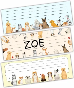 Desk Name Tag Classroom, Pet Puppy Dogs Kitty Cats Theme Name Plate for Desk Labels, Puppy Doggy Name Tags for Student Desk Labels Locker Stickers, School Teaching Students Supplies A08