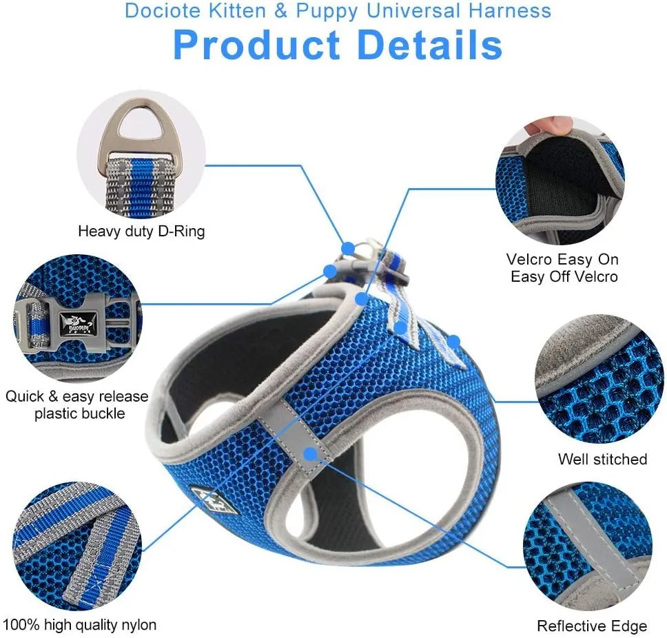 Dog and Cat Universal Harness with Leash - Cat Harness Escape Proof - Adjustable Reflective Step in Dog Harness for Small Dogs Medium Dogs - Soft Mesh Comfort Fit No Pull No Choke (S, Blue)