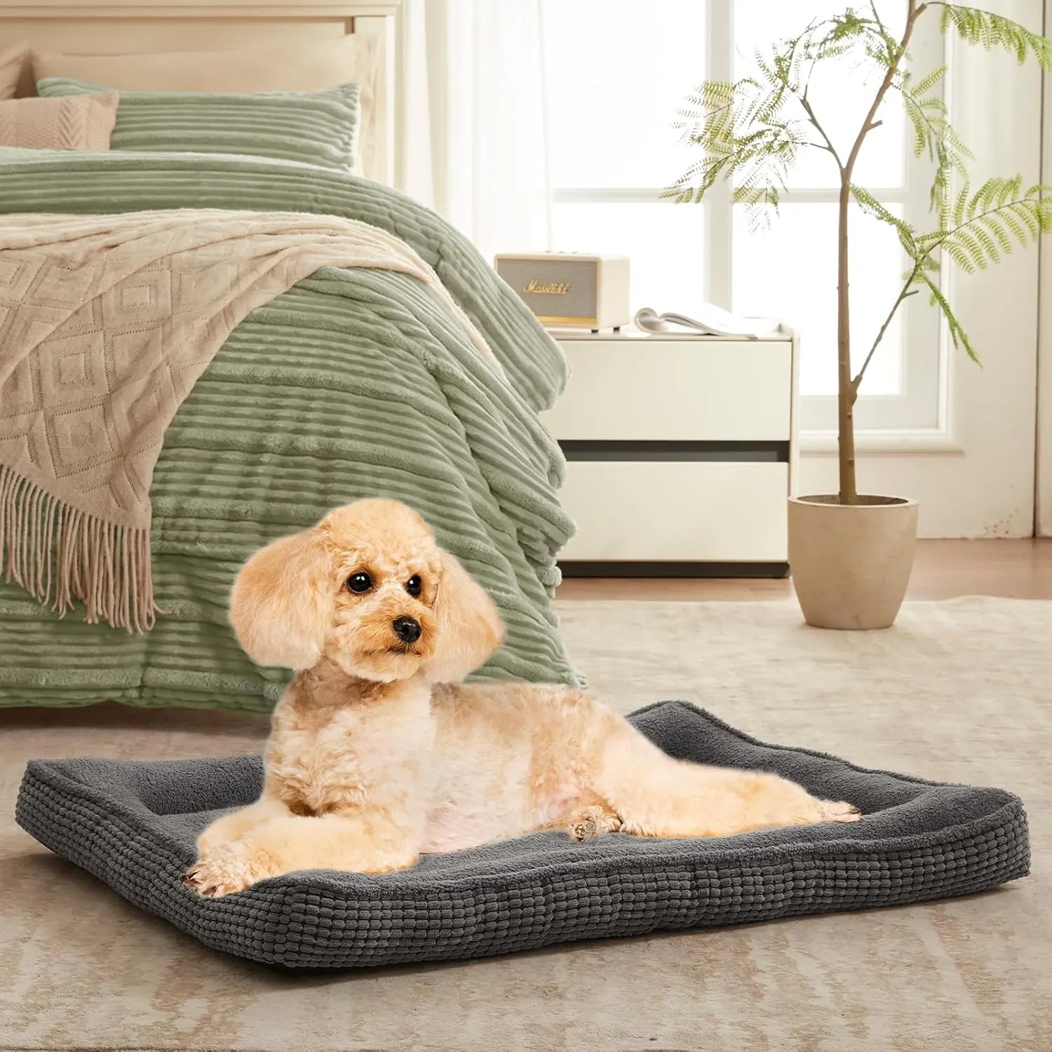 Dog Crate Bed for Large, Medium Dog, Washable Dogs Bed for Crate with Bolster, Pet Beds for Large Sized Dogs with Removable Cover and Non Skid Bottom, 36 x 23, Gray