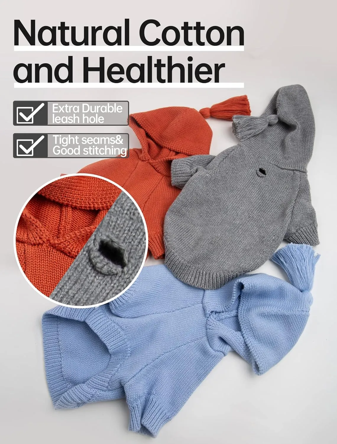 Dog Hoodies Dog Sweaters for Small Medium Large Dogs with Leash Hole, Small Medium Large Big Dog Christmas Warm Easy on Sweater Coats Hooded Sweatshirt Fleece Dog Hoodies