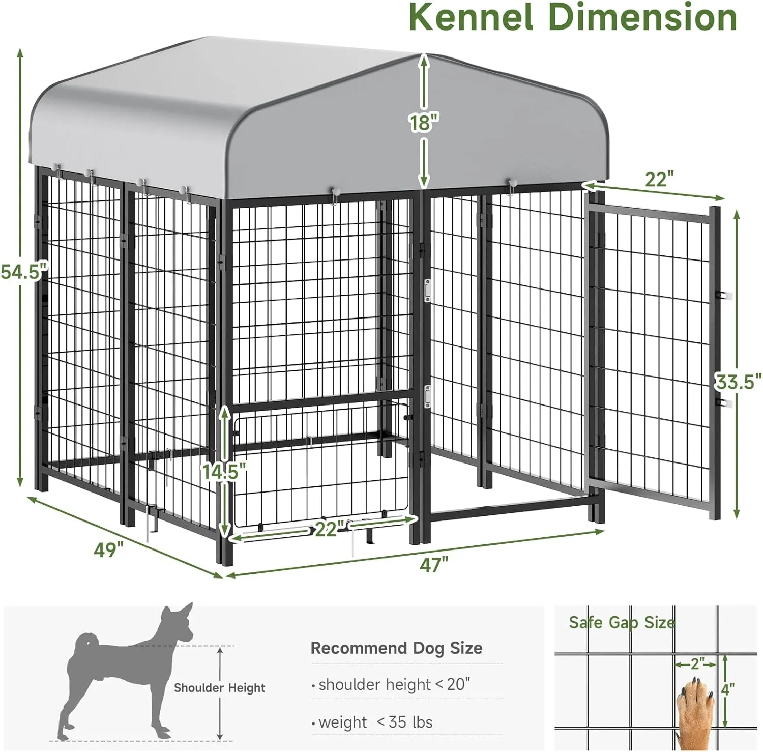 Dog Kennel Pen Outside Outdoor Dog Run with Roof, Feeders/Removable Doggy Door Allow Connecting Your Dog House- Square Pet Enclosure Outside Yard for Small/Medium Dogs(4'L x 4'W x 4.5'H)