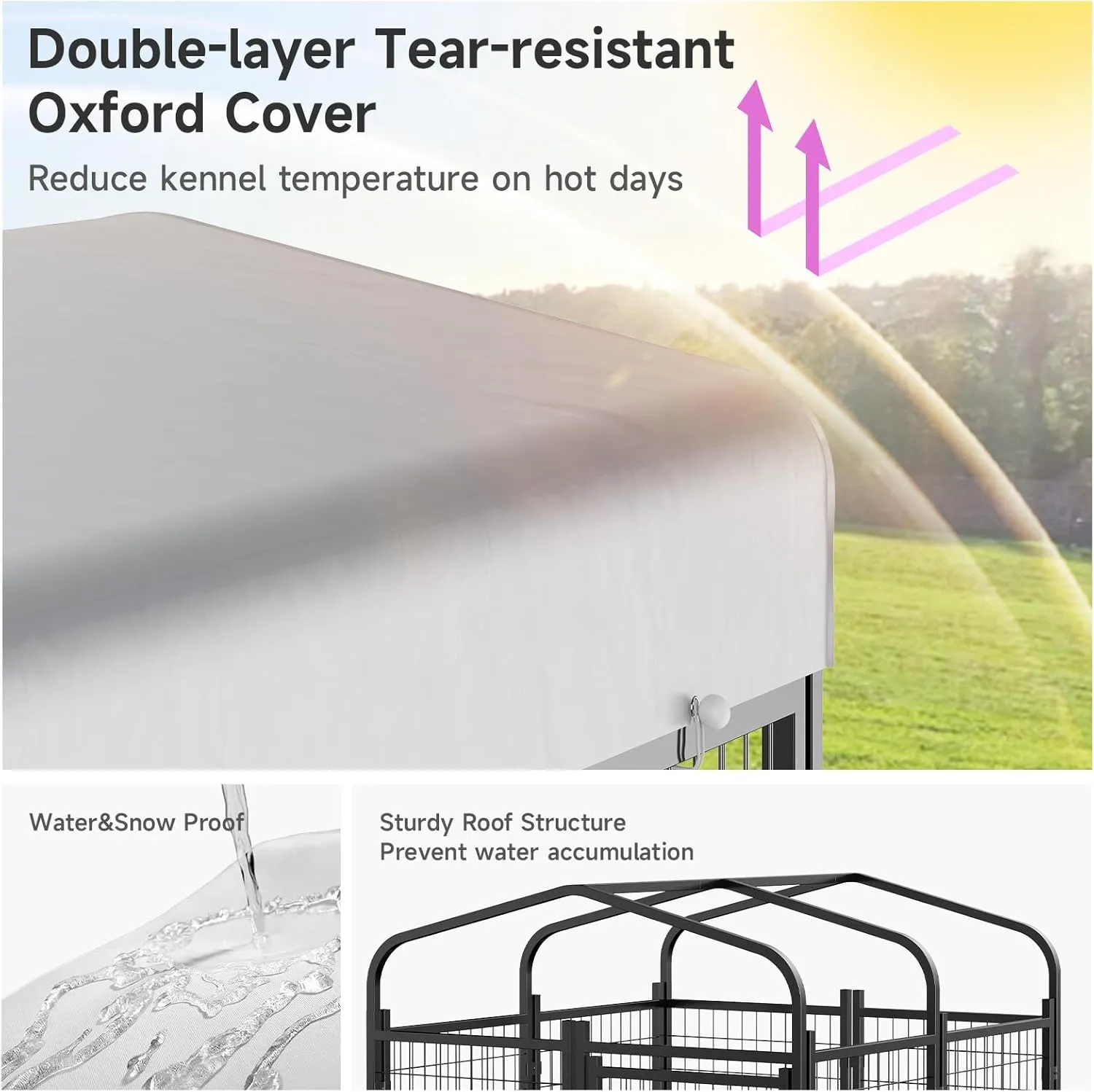 Dog Kennel Pen Outside Outdoor Dog Run with Roof, Feeders/Removable Doggy Door Allow Connecting Your Dog House- Square Pet Enclosure Outside Yard for Small/Medium Dogs(4'L x 4'W x 4.5'H)