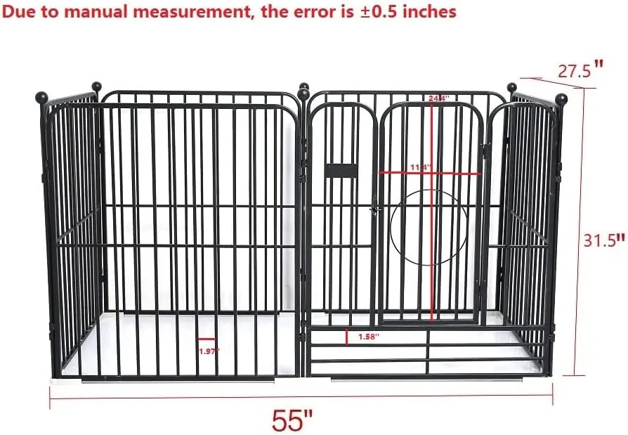 Dog Panel Pet Playpen Pen Bunny Fence Indoor Outdoor Fence Playpen Heavy Duty Exercise Pen Dog Crate Cage Kennel (55" L x 27.5" W x 31.5" H) (Black)