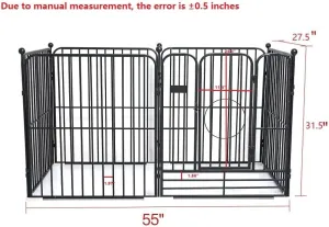 Dog Panel Pet Playpen Pen Bunny Fence Indoor Outdoor Fence Playpen Heavy Duty Exercise Pen Dog Crate Cage Kennel (55" L x 27.5" W x 31.5" H) (Black)