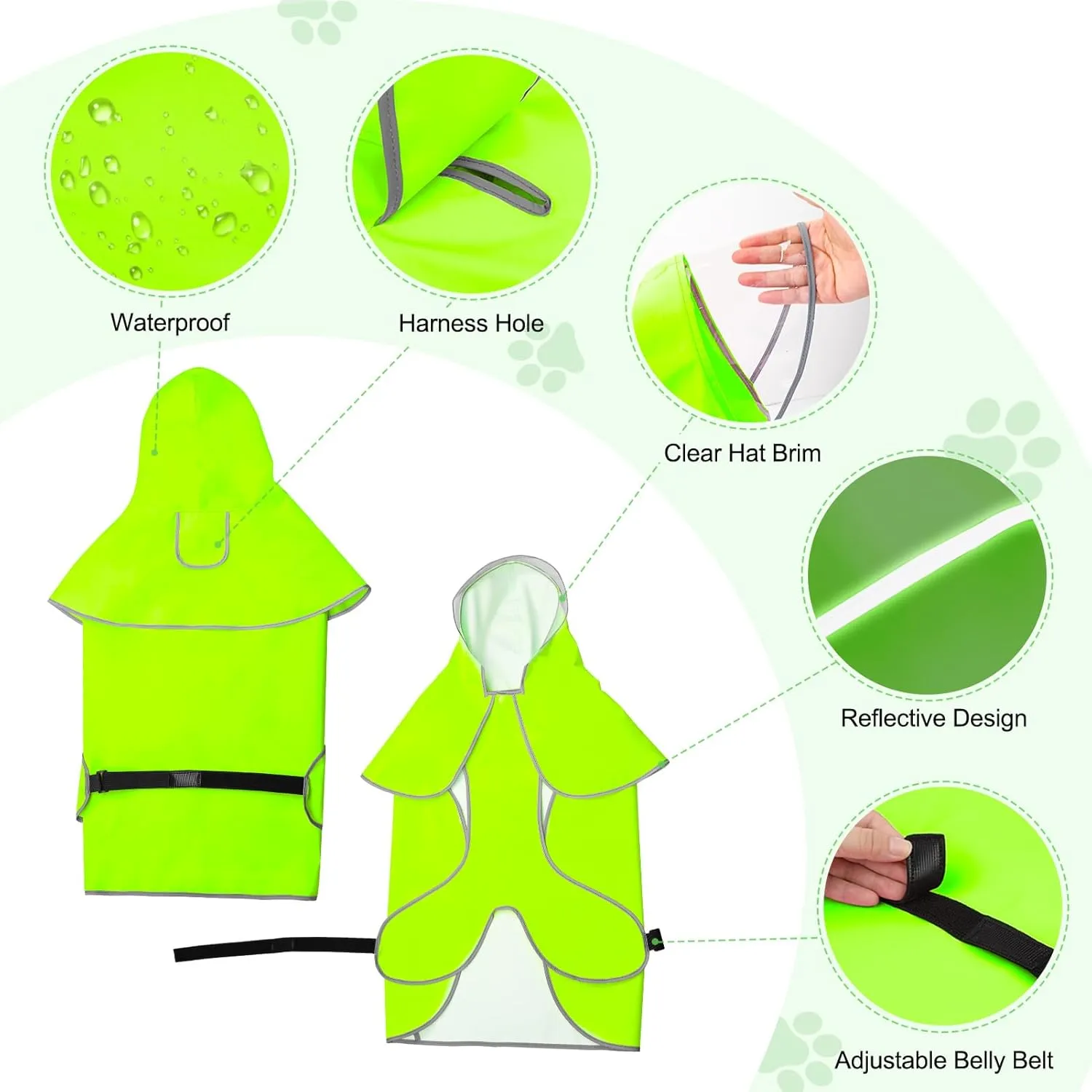 Dog Raincoat- BSEEN Waterproof Dog Rain Jacket - Lightweight Pet Rain Coats - Reflective Puppy Rainwear Hooded Doggy Poncho Slicker for Walking& Camping (Green, Small)