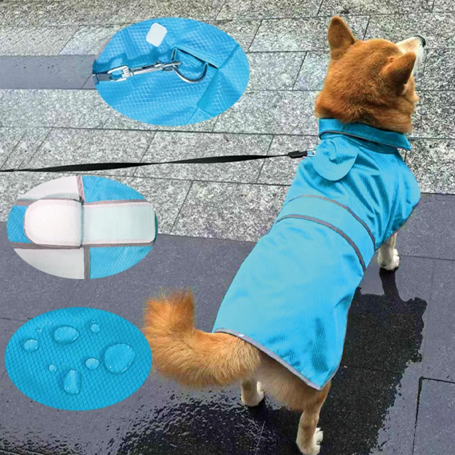 Dog Raincoat| Waterproof Adjustable & Lightweight Dog Jacket with Reflective Strips| Easy Step-in Closure for All-Weather| Fits Small Medium Large Dogs(Blue,Large)