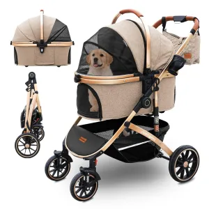 Dog stroller with 4 Wheels, Folding Cat Stroller for Small/Medium/Large dogs & cats to 60 lbs, pet stroller with removable carrier, Storage Basket,Cup Holder,3 in1 Multifunctiona Detachable