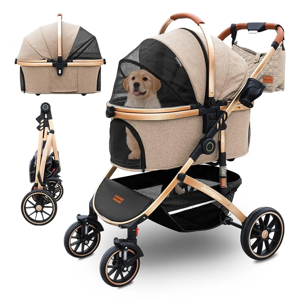Dog stroller with 4 Wheels, Folding Cat Stroller for Small/Medium/Large dogs & cats to 60 lbs, pet stroller with removable carrier, Storage Basket,Cup Holder,3 in1 Multifunctiona Detachable