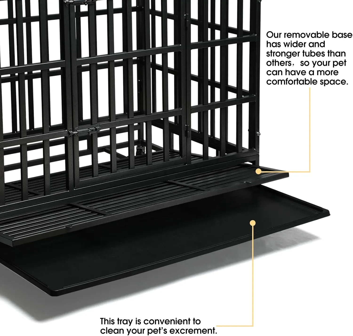 Enhanced Heavy Duty Dog Kennel Crate Cage with Strong Metal Frame, Double Doors and Lockable Wheels, for Extra Large Dog Breeds, Pet Playpen (Square, 48 inch)