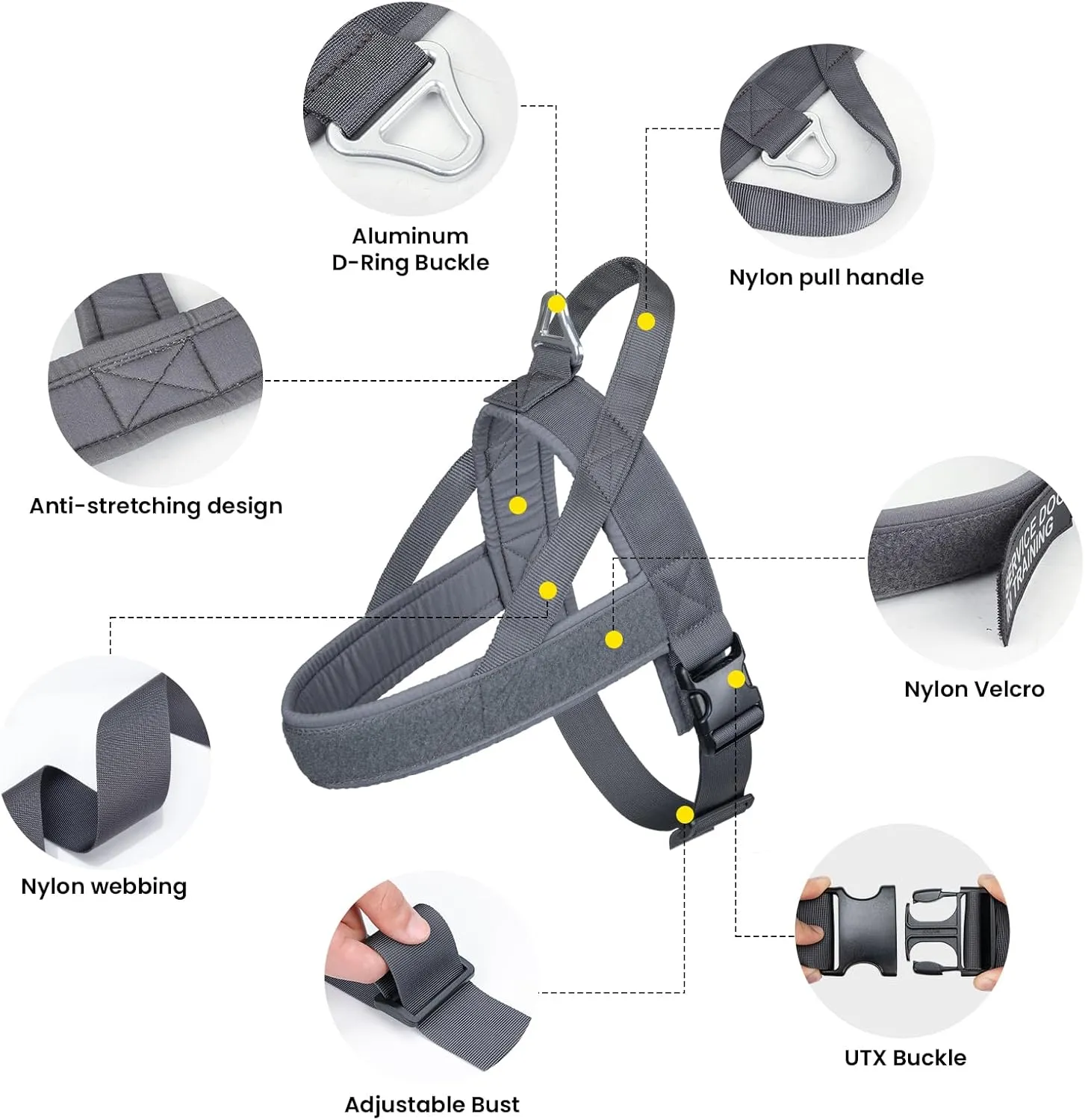 EXCELLENT ELITE SPANKER No Pull Dog Harness Padded Military Patrol K9 Vest Adjustable Nylon Small Service Walking Dog Harness with Handle for Training Running(Grey-S)