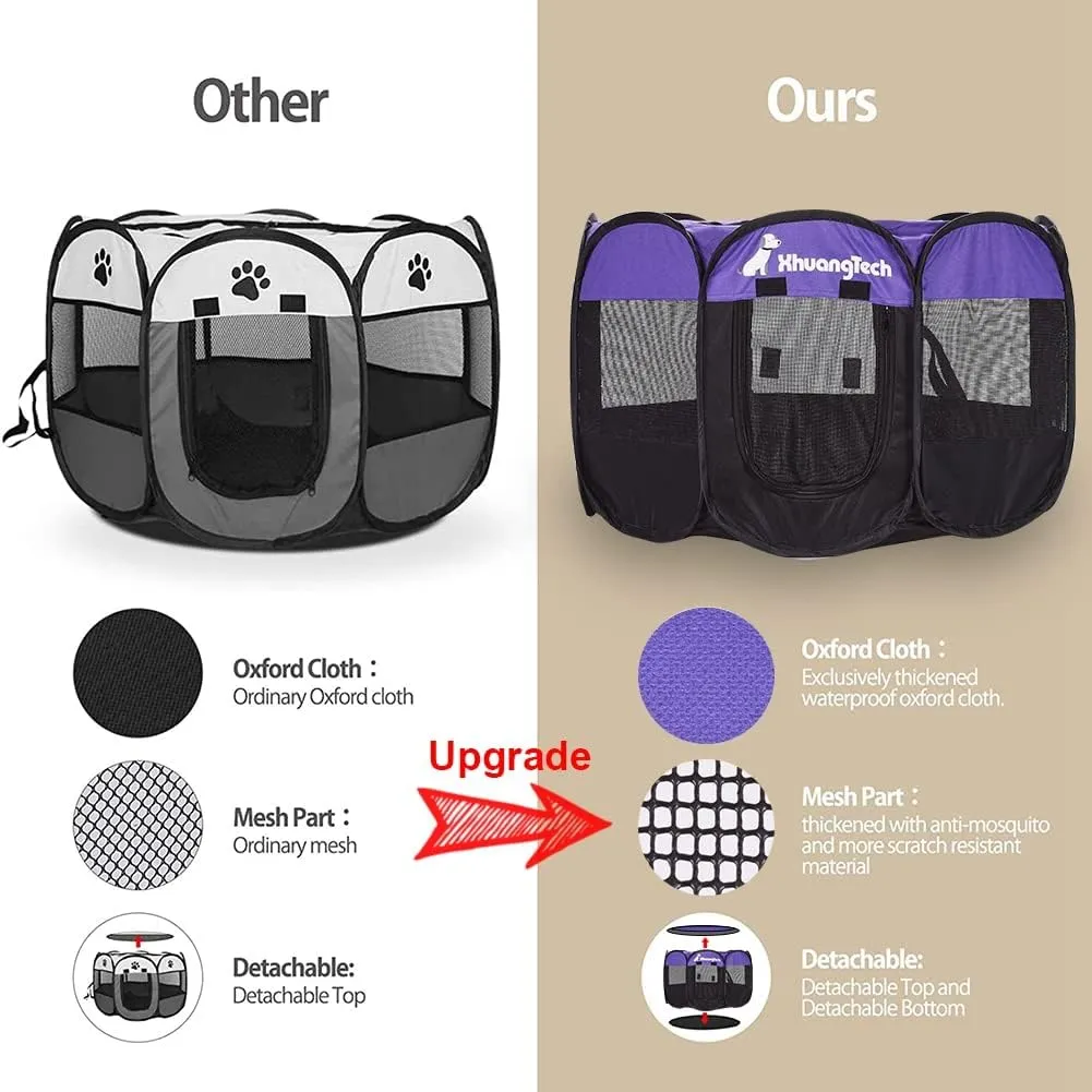 Foldable Pet Dog Playpen, Pop Up Portable Cat Playpen, Indoor/Outdoor for Kitten Puppy Play Pen, Cats Crate Tent with Carrying Bag, 600D Oxford (Purple   Black, Medium (31.5"x31.5"x23"), 8)
