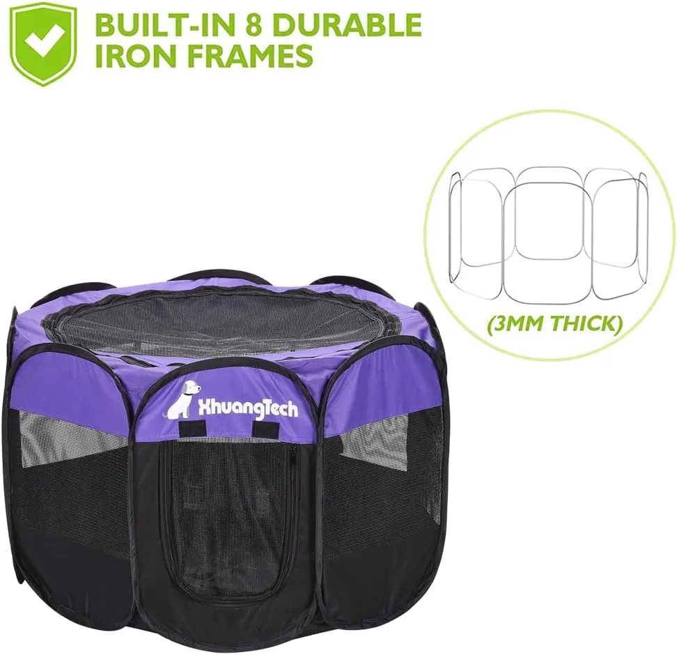 Foldable Pet Dog Playpen, Pop Up Portable Cat Playpen, Indoor/Outdoor for Kitten Puppy Play Pen, Cats Crate Tent with Carrying Bag, 600D Oxford (Purple   Black, Medium (31.5"x31.5"x23"), 8)