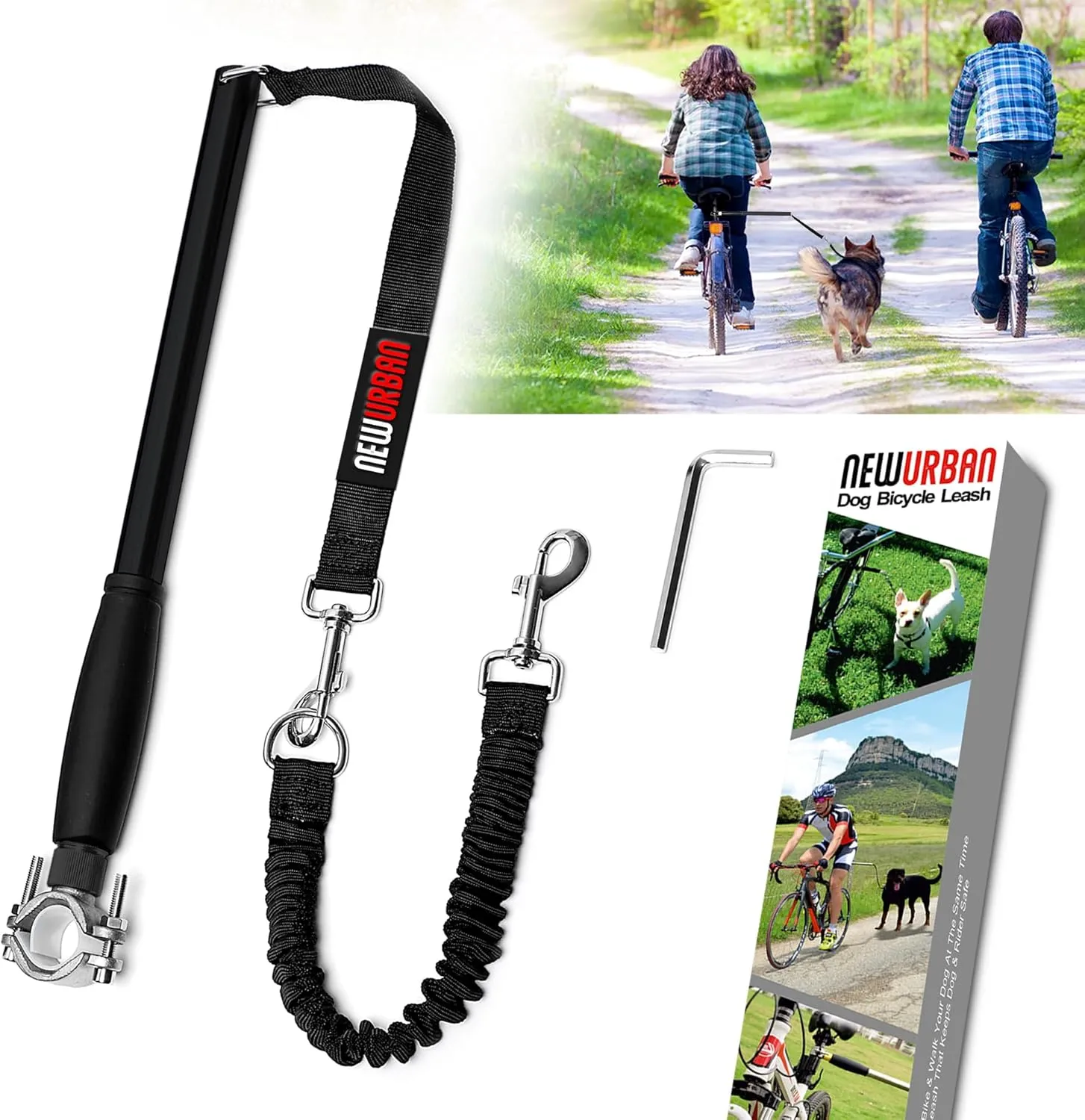 Hands Free Dog Bike Leash - Black and Black Handle - Dog Bike Attachment - Easy Installation and Removal - Lead for Exerciser, Training, Jogging, Cycling, Bicycle-Cruises and Outdoor - Safe with Pets