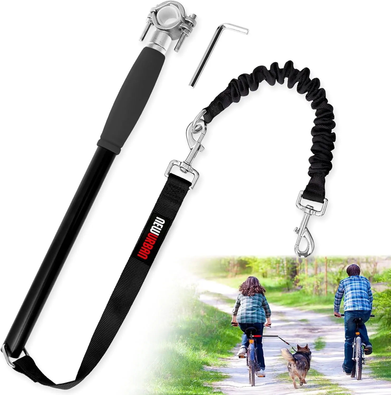 Hands Free Dog Bike Leash - Black and Black Handle - Dog Bike Attachment - Easy Installation and Removal - Lead for Exerciser, Training, Jogging, Cycling, Bicycle-Cruises and Outdoor - Safe with Pets