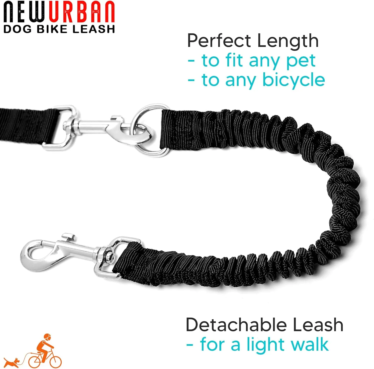 Hands Free Dog Bike Leash - Black and Black Handle - Dog Bike Attachment - Easy Installation and Removal - Lead for Exerciser, Training, Jogging, Cycling, Bicycle-Cruises and Outdoor - Safe with Pets