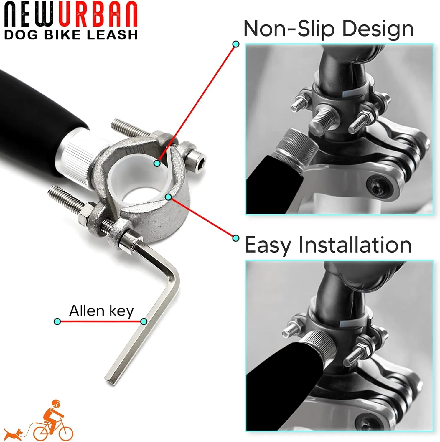Hands Free Dog Bike Leash - Black and Black Handle - Dog Bike Attachment - Easy Installation and Removal - Lead for Exerciser, Training, Jogging, Cycling, Bicycle-Cruises and Outdoor - Safe with Pets