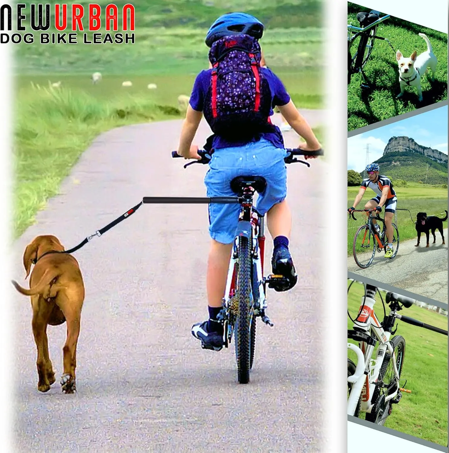 Hands Free Dog Bike Leash - Black and Black Handle - Dog Bike Attachment - Easy Installation and Removal - Lead for Exerciser, Training, Jogging, Cycling, Bicycle-Cruises and Outdoor - Safe with Pets