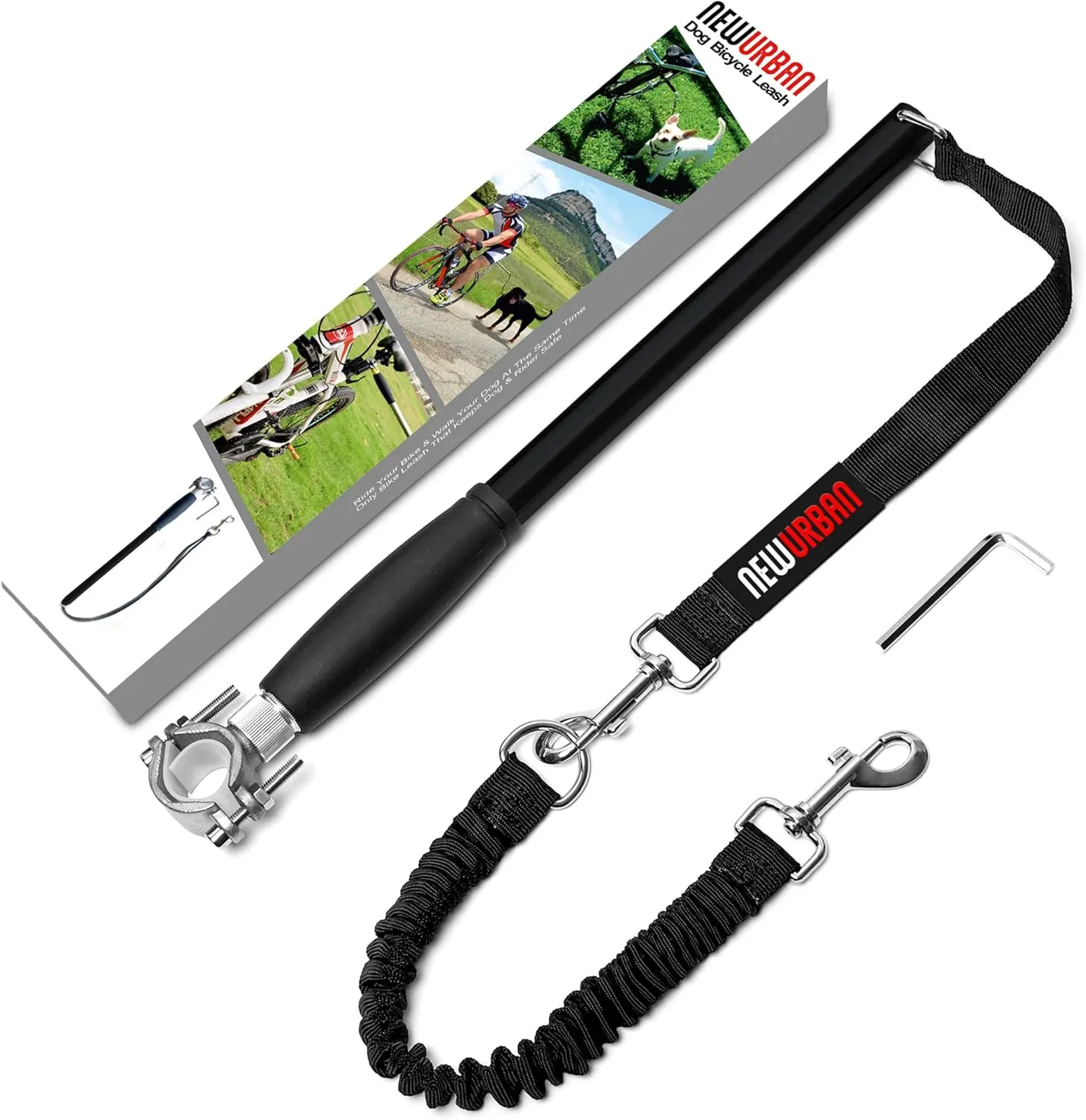 Hands Free Dog Bike Leash - Black and Black Handle - Dog Bike Attachment - Easy Installation and Removal - Lead for Exerciser, Training, Jogging, Cycling, Bicycle-Cruises and Outdoor - Safe with Pets