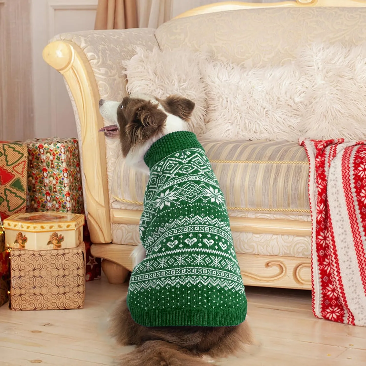 HOMIMP Dog Sweater Argyle - Warm Sweater Winter Clothes Puppy Soft Coat, Ugly Dog Sweater for Small Medium and Large Dogs, Pet Clothing Boy Girl, Green SM