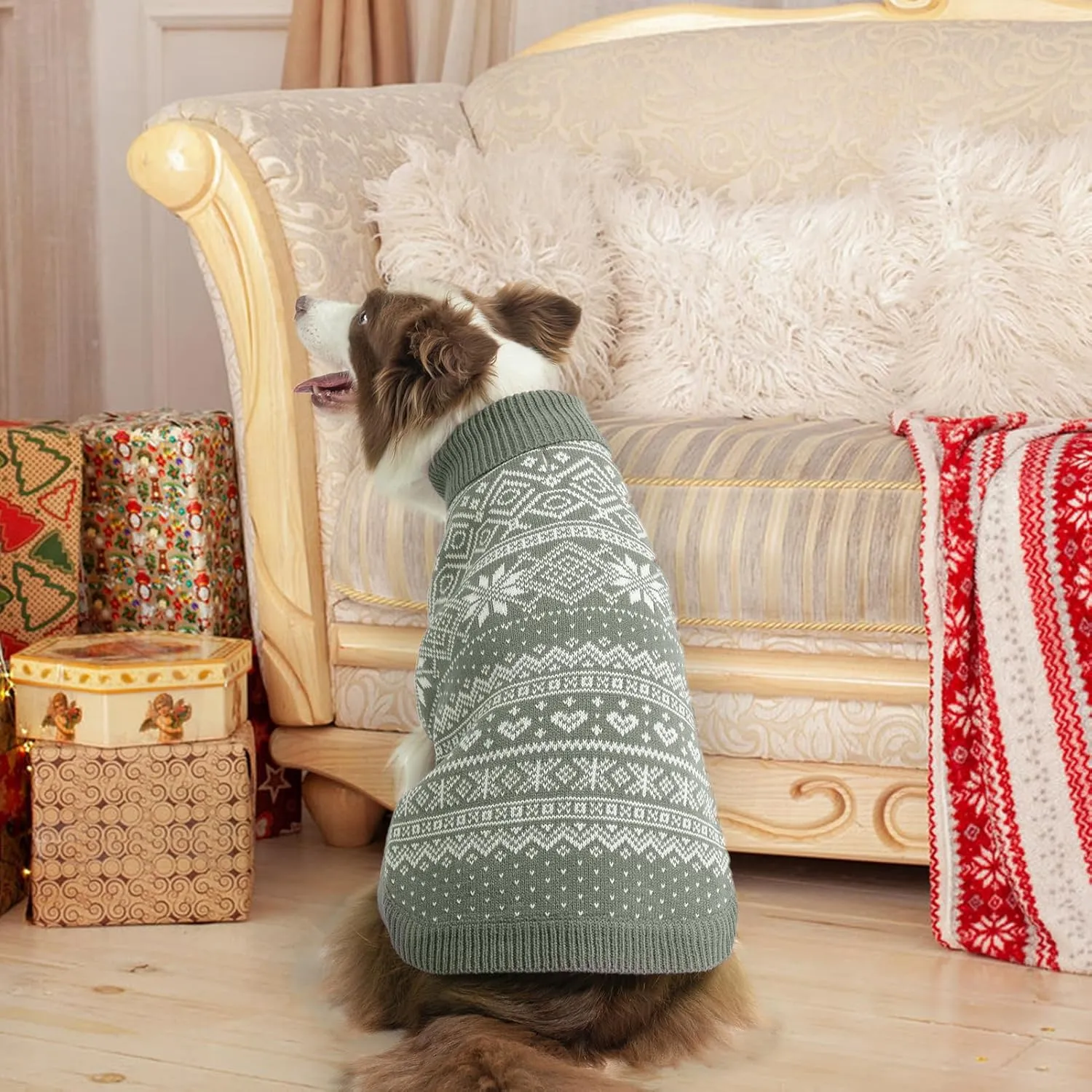 HOMIMP Dog Sweater Argyle - Warm Sweater Winter Clothes Puppy Soft Coat, Ugly Dog Sweater for Small Medium and Large Dogs, Pet Clothing Boy Girl, Grey S
