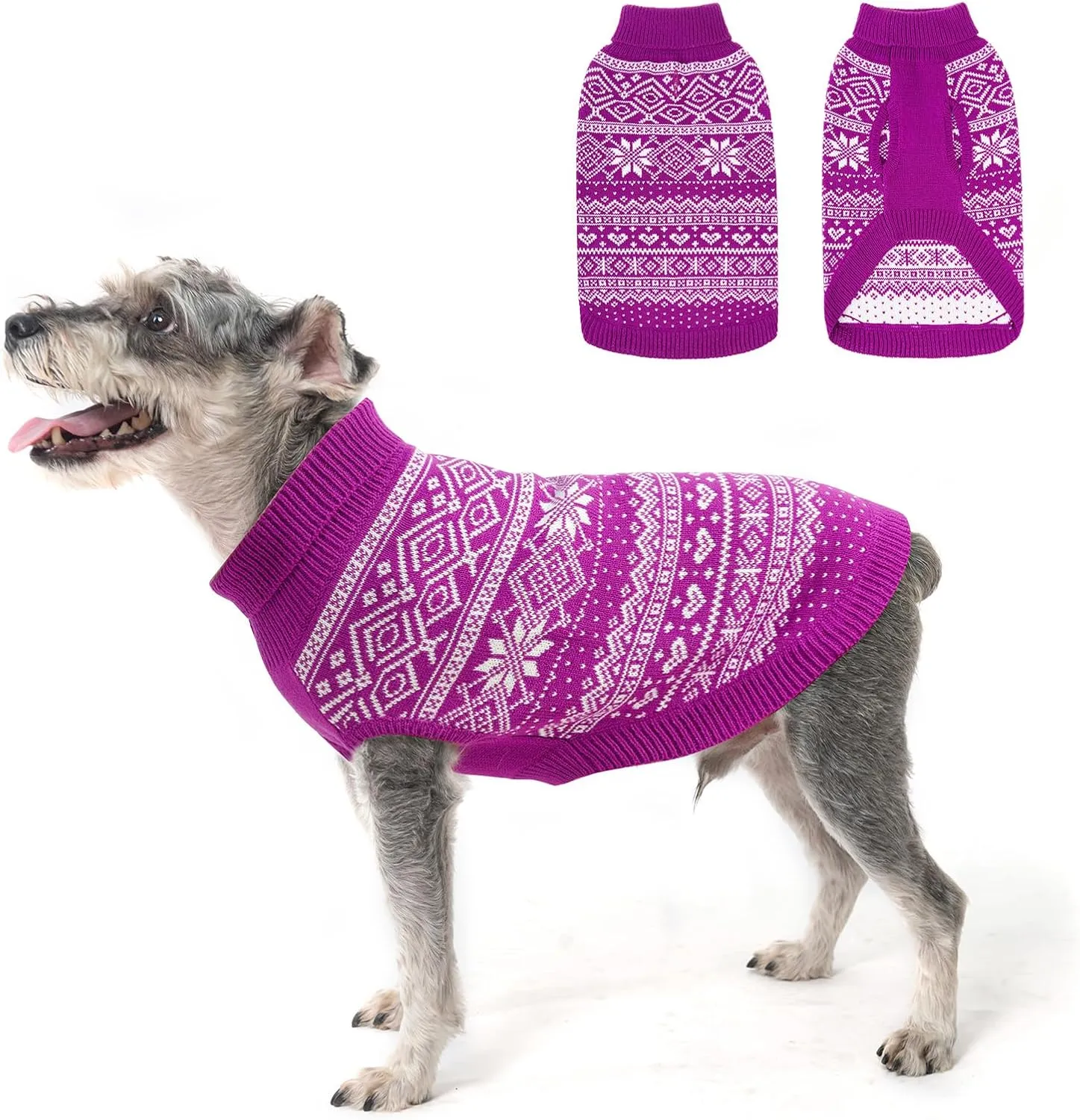 HOMIMP Dog Sweater Argyle - Warm Sweater Winter Clothes Puppy Soft Coat, Ugly Dog Sweater for Small Medium and Large Dogs, Pet Clothing Boy Girl, Purple S