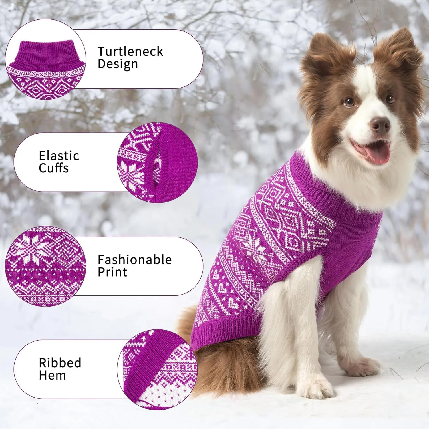 HOMIMP Dog Sweater Argyle - Warm Sweater Winter Clothes Puppy Soft Coat, Ugly Dog Sweater for Small Medium and Large Dogs, Pet Clothing Boy Girl, Purple S