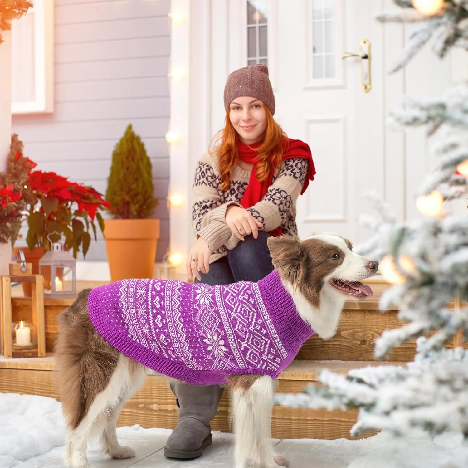 HOMIMP Dog Sweater Argyle - Warm Sweater Winter Clothes Puppy Soft Coat, Ugly Dog Sweater for Small Medium and Large Dogs, Pet Clothing Boy Girl, Purple S