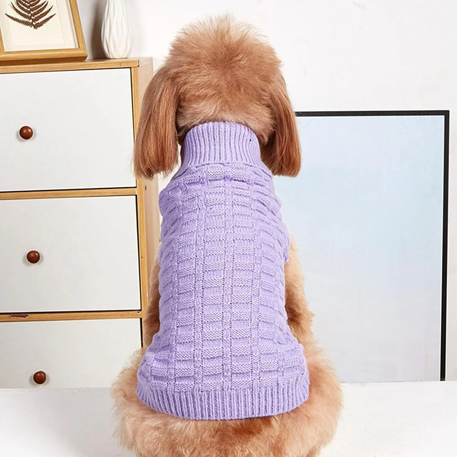 Jecikelon Winter Turtleneck Dog Sweater Knit Puppy Clothes for Small Dogs Cats Knitted Warm Pet Sweater Doggy Pullover Outfits (X-Small, Purple)