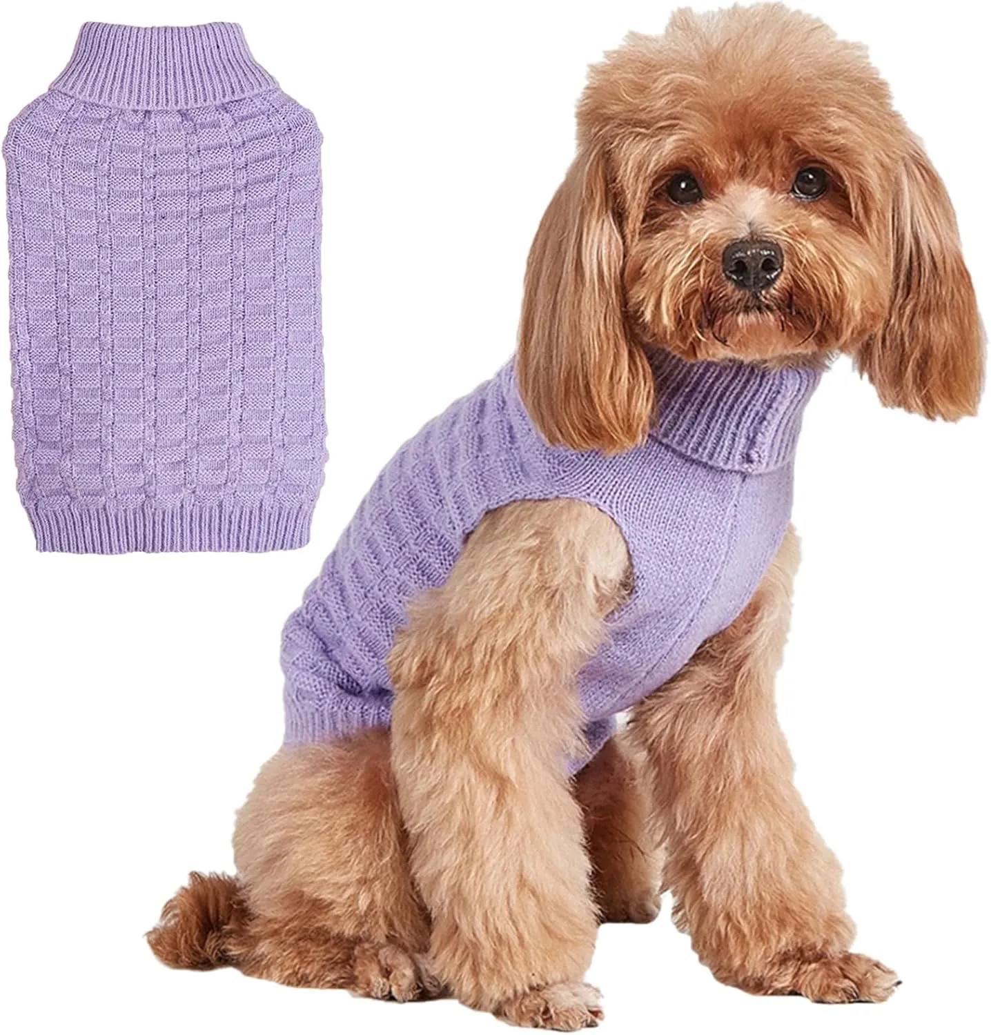 Jecikelon Winter Turtleneck Dog Sweater Knit Puppy Clothes for Small Dogs Cats Knitted Warm Pet Sweater Doggy Pullover Outfits (X-Small, Purple)