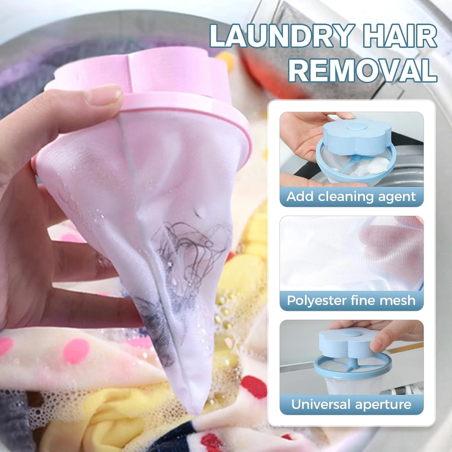 Laundry Hair Catcher, 2025 New Floating Hair Filtering Mesh Removal Pet Hair Remover for Laundry, Reusable Washer Hair Catcher Hair Filter Bag Lint Catcher for Washing Machine (Purple, 3pcs)