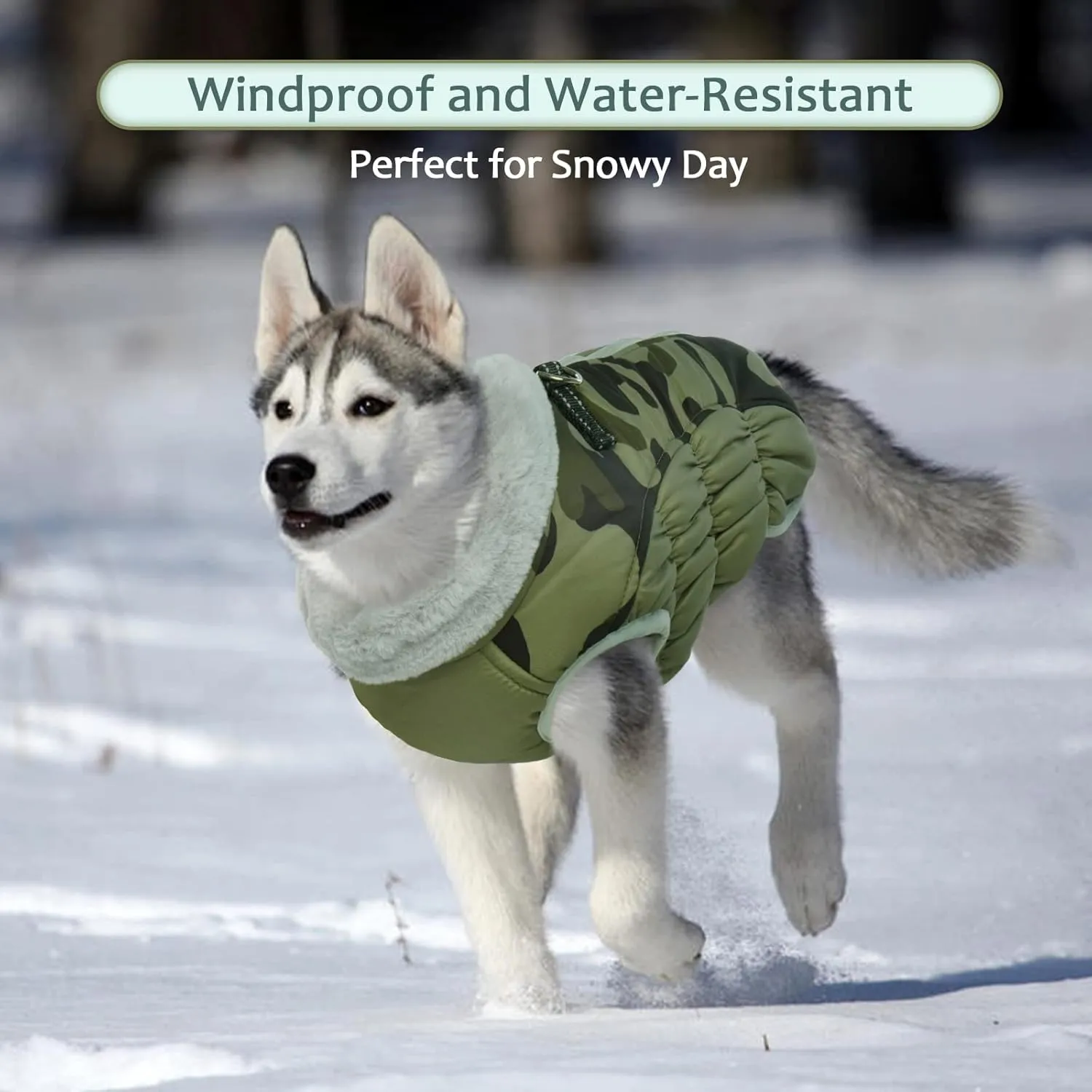 Lelepet Small Dog Winter Coat - Waterproof, Windproof, Reflective, Padded, Fleece, Turtleneck, Zippered Snow Jacket with Harness, Camo, XS