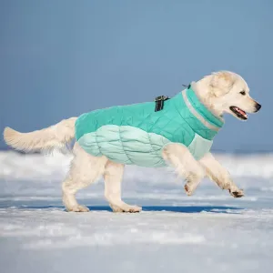 Lelepet Warm Winter Coat for Large Dogs - XX-Large Waterproof Jacket with Harness, Cold Weather Windproof Reflective Fleece Vest, Turtleneck Zippered Snowsuit, Neo Mint, 2XL