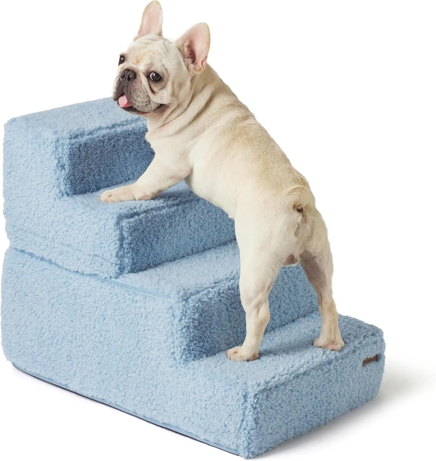 Lesure Dog Stairs for Small Dogs and Cats Foldable Pet Steps for High Beds and Couch with CertiPUR-US Certified Foam and Non-Slip Bottom, Blue, 4 Steps