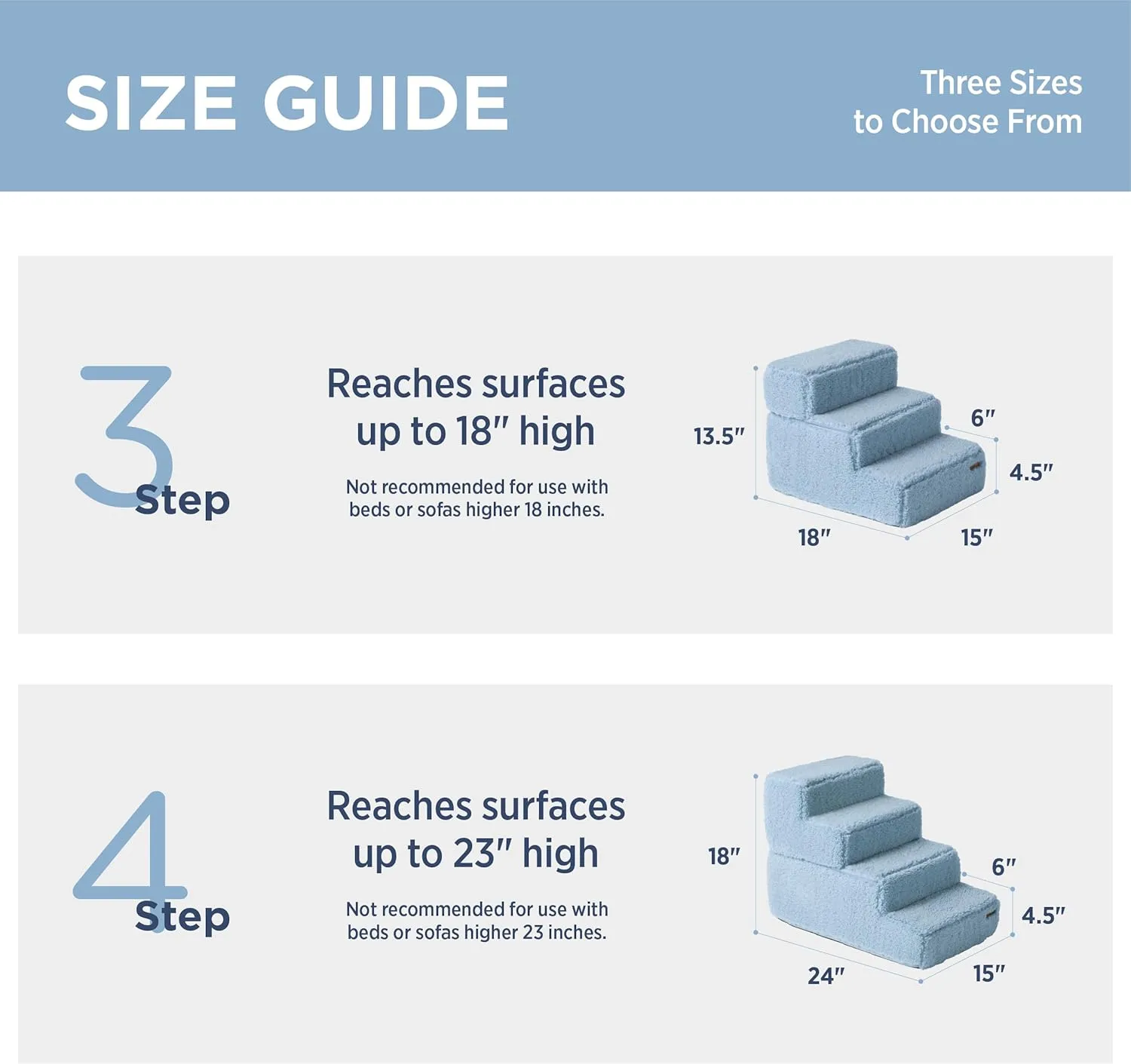 Lesure Dog Stairs for Small Dogs and Cats Foldable Pet Steps for High Beds and Couch with CertiPUR-US Certified Foam and Non-Slip Bottom, Blue, 4 Steps
