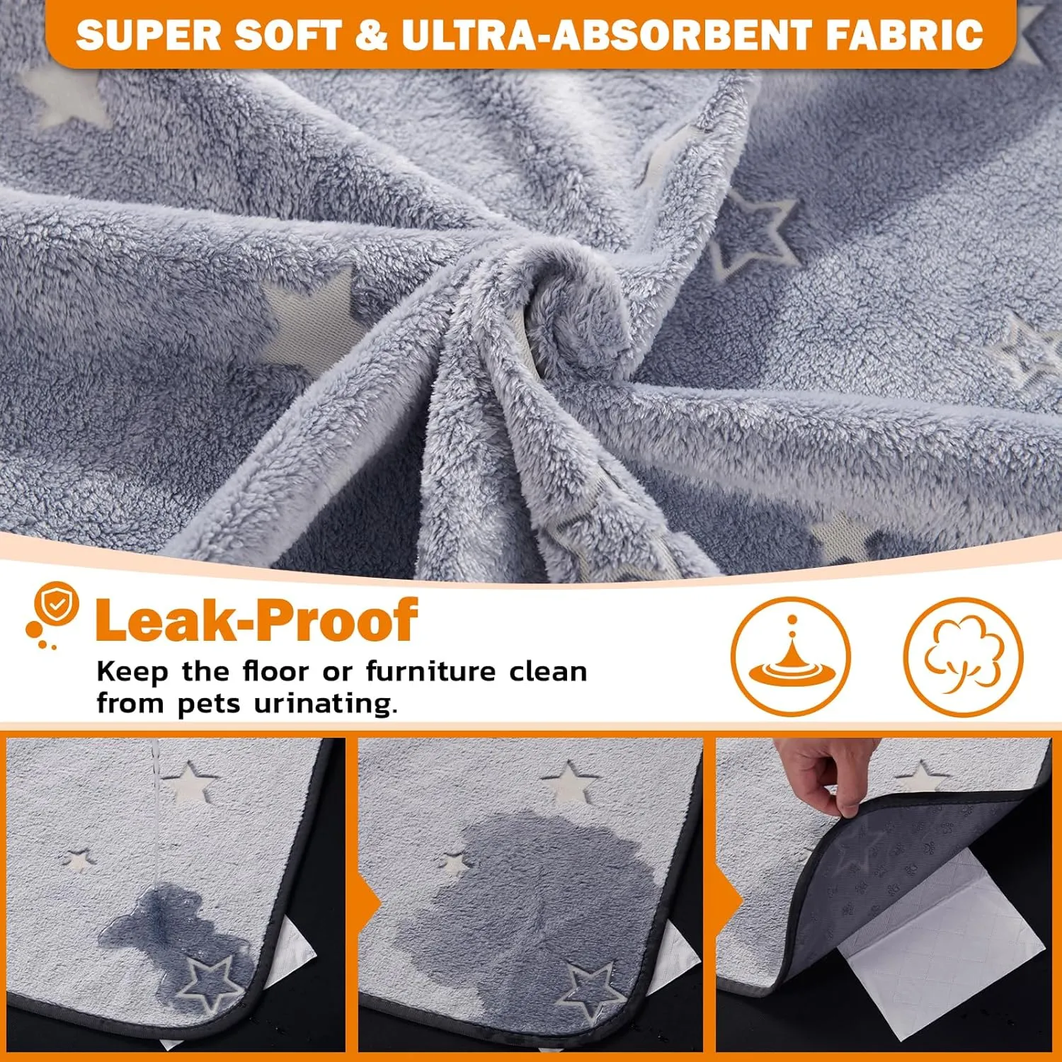 LOOBANI Washable Pee Pads for Dogs, Fast Absorption Reusable Puppy Pads, Waterproof Whelping Mats, Non Slip Training Pet Playpen Mat for Floor, Dog Crate, Grey, 2 Pack 48 x 48 in