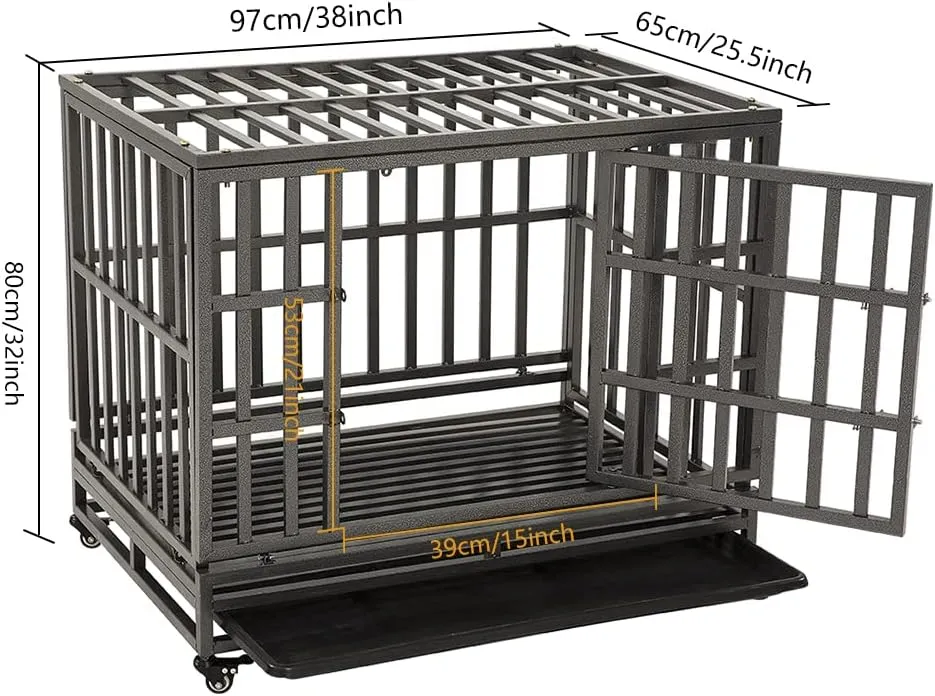 LUCKUP Empire Heavy Duty Dog Cage Metal Kennel and Crate for Medium and Large Dogs, Pet Playpen with Four Wheels, Easy to Install, 38 inch, Black