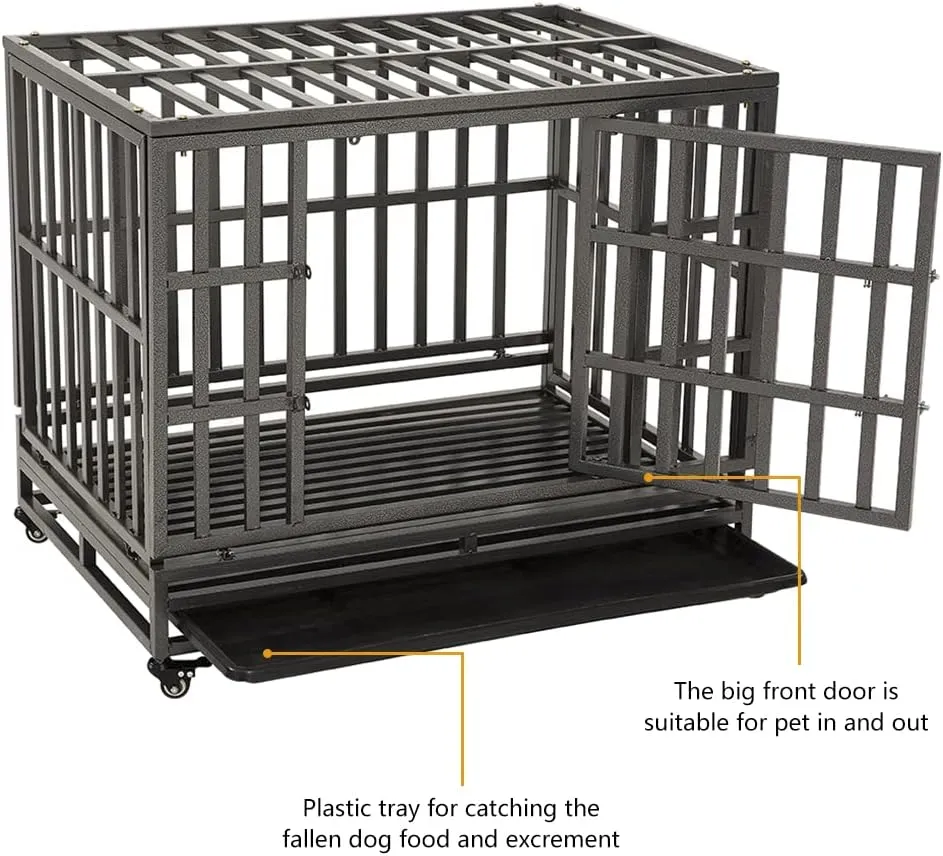 LUCKUP Empire Heavy Duty Dog Cage Metal Kennel and Crate for Medium and Large Dogs, Pet Playpen with Four Wheels, Easy to Install, 38 inch, Black