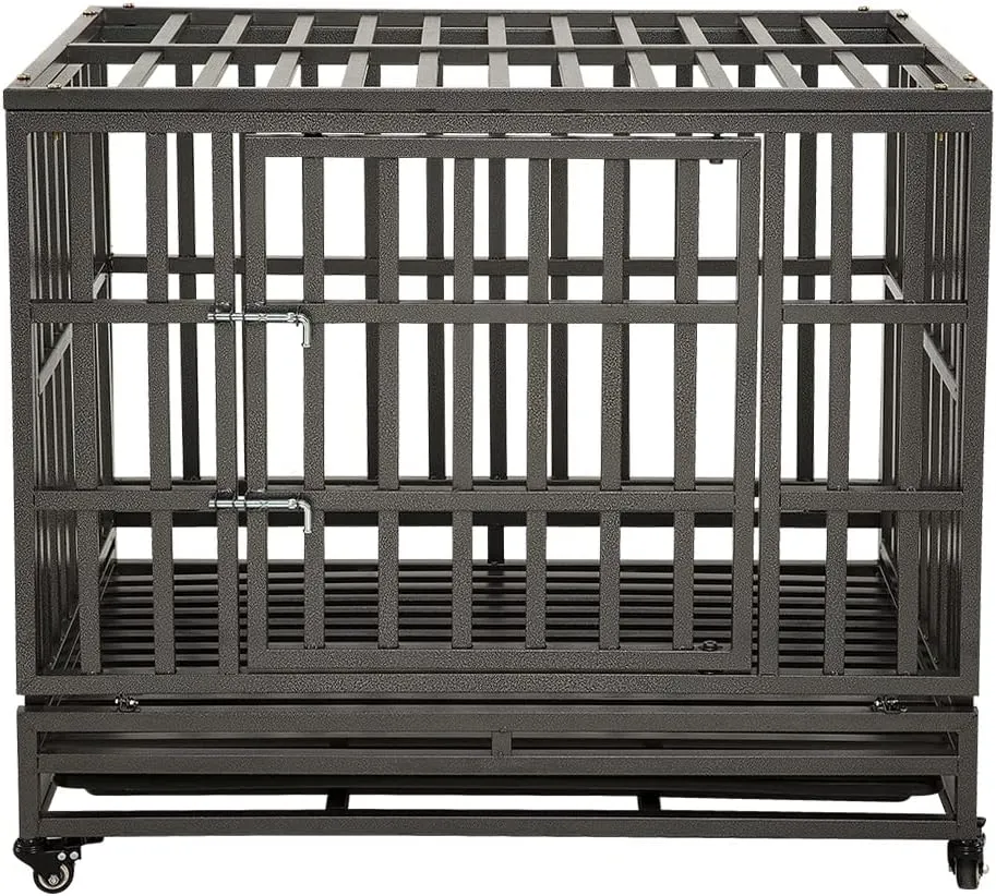 LUCKUP Empire Heavy Duty Dog Cage Metal Kennel and Crate for Medium and Large Dogs, Pet Playpen with Four Wheels, Easy to Install, 38 inch, Black