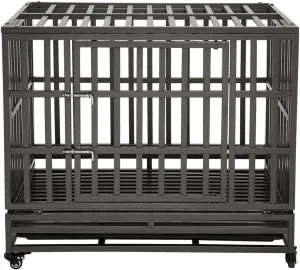 LUCKUP Empire Heavy Duty Dog Cage Metal Kennel and Crate for Medium and Large Dogs, Pet Playpen with Four Wheels, Easy to Install, 38 inch, Black