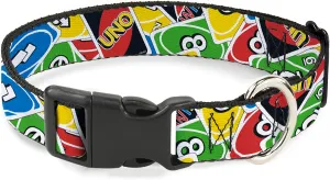 Mattel Pet Collar, Dog Collar Plastic Buckle, UNO Cards Stacked Collage Multi Color, 15 to 24 Inches 1.0 Inch Wide